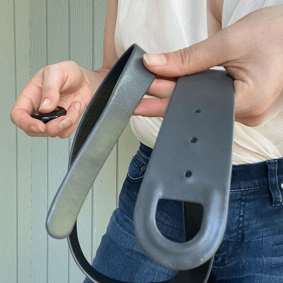 Vintage Deadstock Calderon Charcoal Grey Handmade Leather Woman's Belt - SZ L - Picture 4 of 6